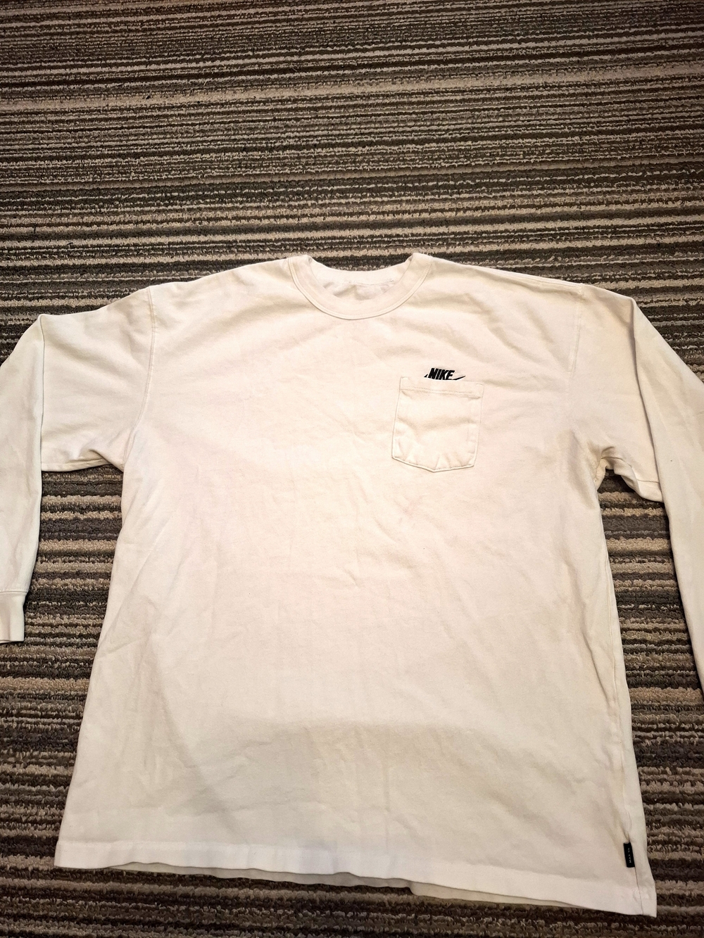 Nike White Long Sleeve Pocket Tee with Black Logo